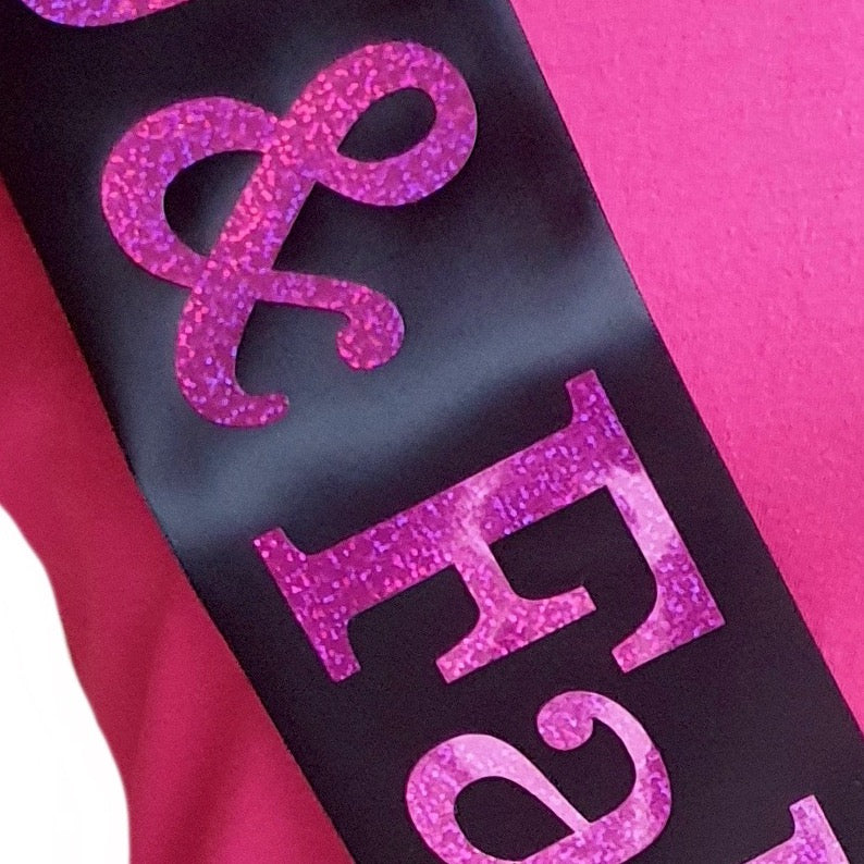 Just Married Sash - Choose Your Colour - High Quality Ribbon with Glitter Holographic Lettering